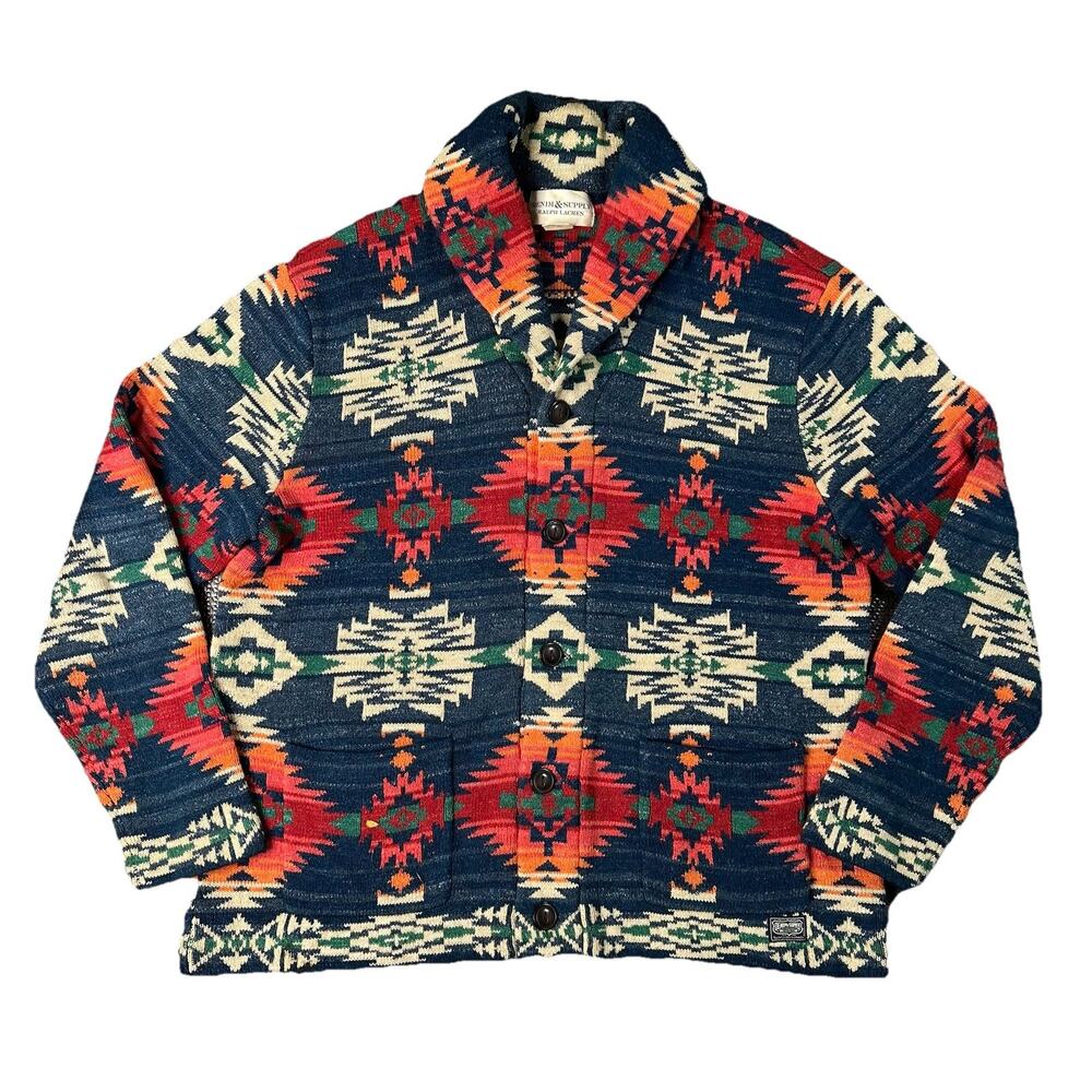 Ralph Lauren Denim & Supply Aztec Southwest Navajo Cardigan Orange XL